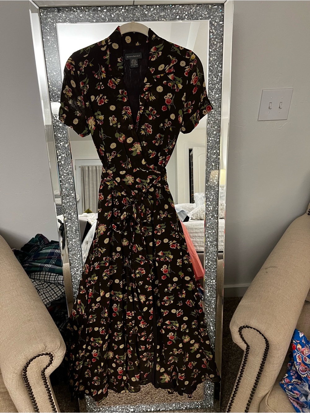 Banana Republic brown Floral Wrap Dress with Self-Tie Waist
